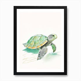 Conservation Sea Turtle, Sea Turtle Pencil Illustration 3 Art Print