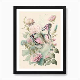 Butterfly In Garden Vintage Pastel 1 Art Print