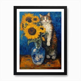 Still Life Of Delphinium With A Cat 4 Art Print