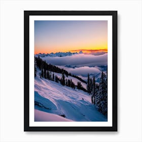 Saas Fee, Switzerland Sunrise Skiing Poster Art Print