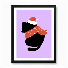 Santa Cat cute christmas illustration 1 Art Print