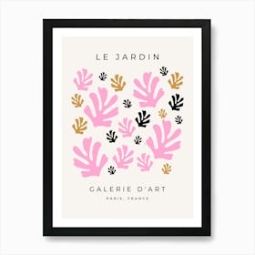 Le Jardin | 01 - Botanical Pink And Gold Abstract Leaves Art Print