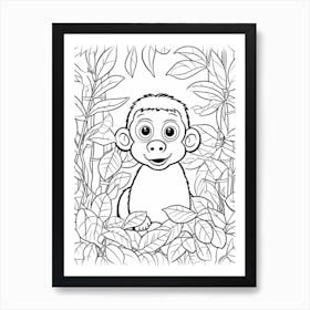 Line Art Jungle Animal Monkey 4 Art Print