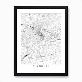 Shanghai White Map Art Print