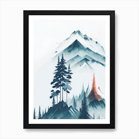 Mountain And Forest In Minimalist Watercolor Vertical Composition 263 Art Print