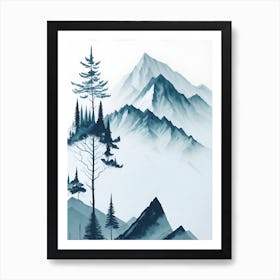 Mountain And Forest In Minimalist Watercolor Vertical Composition 77 Art Print