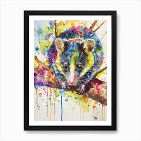 Opossum Colourful Watercolour 2 Art Print