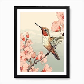 Hummingbird Animal Drawing In The Style Of Ukiyo E 4 Art Print