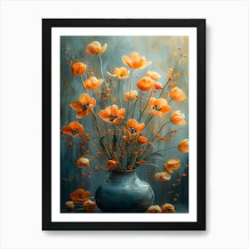 Orange Flowers In A Vase Art Print