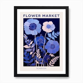 Blue Flower Market Poster Scabiosa 3 Art Print