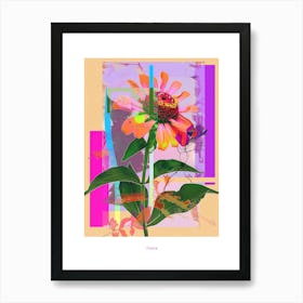 Zinnia 3 Neon Flower Collage Poster Art Print