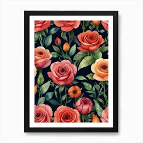 Seamless Pattern With Roses Art Print