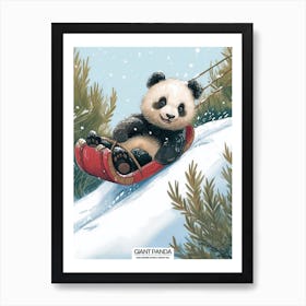 Giant Panda Cub Sledding Down A Snowy Hill Poster 2 Art Print