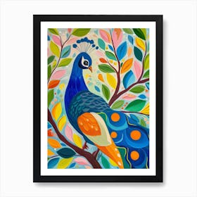 Peacock On The Tree Branches With Leaves Painting 1 Art Print