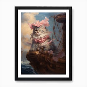 Cat On Medieval Boat Rococo Style 2 Art Print