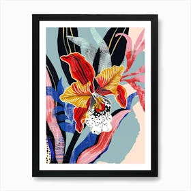 Colourful Flower Illustration Monkey Orchid 4 Art Print