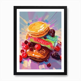 Pancake With Berries Oil Painting 3 Art Print