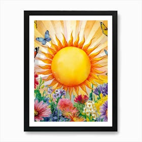 Sun And Butterflies Art Print