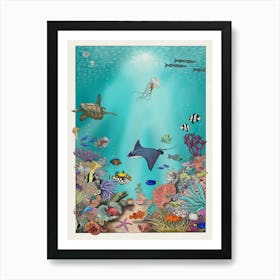 Under The Sea Coral Reef Ocean Diving Art Print Art Print