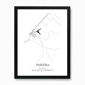 Hokitika,New Zealand Minimalist Map Art Print