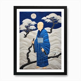 'Monk' Japanese Quilting Inspired Art, 1487 Art Print