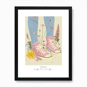 Step Into Spring Illustration Pink Sneakers And Flowers 2 Art Print