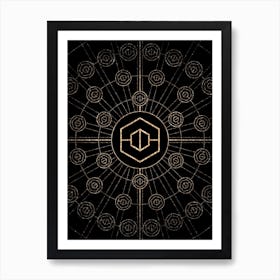 Geometric Glyph Radial Array in Glitter Gold on Black n.0154 Art Print