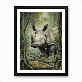 Grey Rhino Walking Through The Leafy Nature 3 Art Print