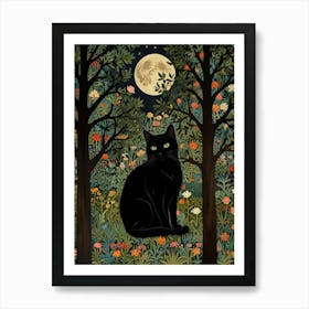 Black Cat In The Forest Style William Morris 2 Art Print