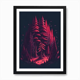 A Fantasy Forest At Night In Red Theme 31 Art Print