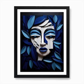 Woman In Blue Leaves Art Print