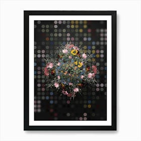 Vintage Scorpion Vetch Plant Flower Wreath on Dot Bokeh Pattern n.0175 Art Print