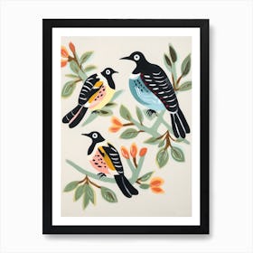 Folk Style Bird Painting Magpie 3 Art Print
