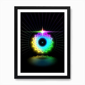 Neon Geometric Glyph in Candy Blue and Pink with Rainbow Sparkle on Black n.0043 Art Print
