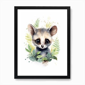 Watercolour Jungle Animal Baby Civet 1 Art Print