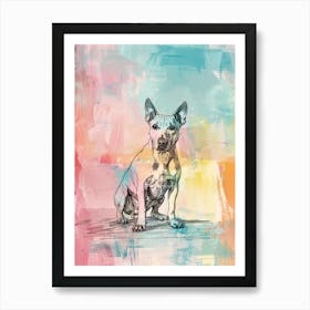 Bull Terrier Dog Pastel Line Watercolour Illustration  1 Art Print