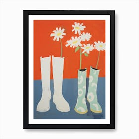 A Painting Of Cowboy Boots With Daisies Flowers, Pop Art Style 11 Art Print