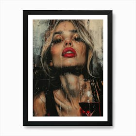 Woman With Red Wine Art Print