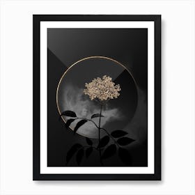 Shadowy Vintage Elderflower Tree Botanical in Black and Gold n.0003 Art Print