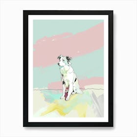 Border Collie Dog Pastel Line Painting 2 Art Print
