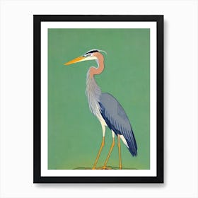 Great Blue Heron Midcentury Illustration Art Print