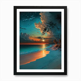 Sunset On The Beach - Teal Blue and Orange Art Print