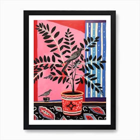 Pink And Red Plant Illustration Zz Plant Raven 3 Art Print