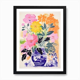 Colourful Flowers In A Vase In Risograph Style 2 Art Print