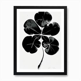 Four Leaf Clover 1 Symbol Black And White Painting Art Print