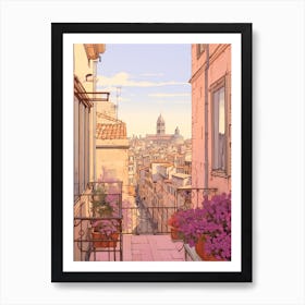 Marseille France 4 Vintage Pink Travel Illustration Art Print