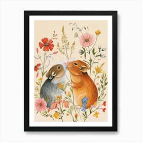 Folksy Floral Animal Drawing Guinea Pig 3 Art Print