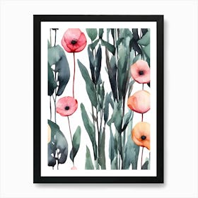 Watercolor Seamless Pattern With Poppies Art Print