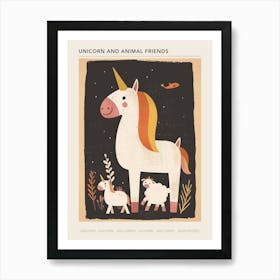 Unicorn & Animal Friends Muted Pastel 2 Poster Art Print