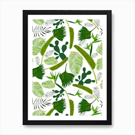 Tropical Leaves Cacti Art Print